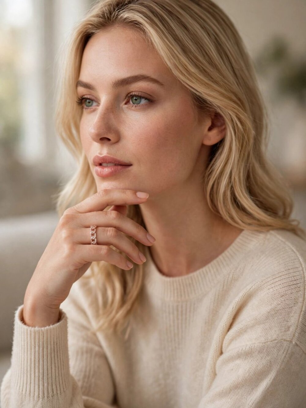 Rose Gold Chain Link Crystal Ring